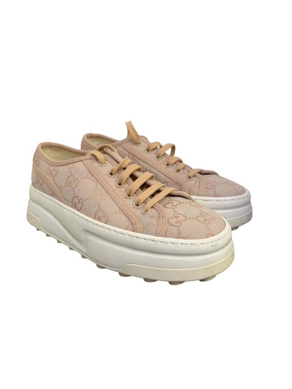 Gucci GG Canvas Platform Sneakers Blush Pink Monogram Size 7 US / 37 EU